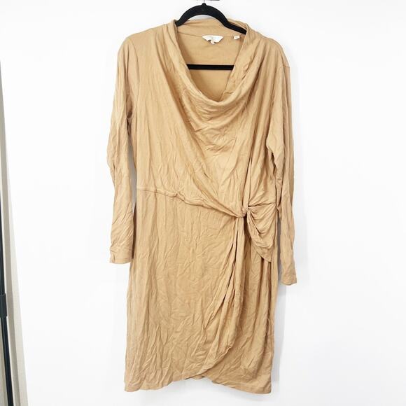 TED BAKER Neyda Jersey Drape Camel Long Sleeve Dress - Picture 1 of 7